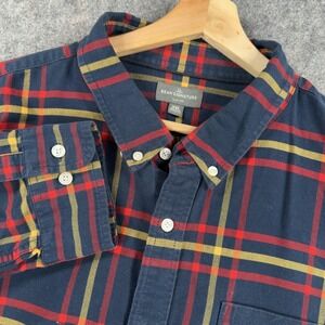 LL Bean Signature Shirt Mens 2XL Blue Red Plaid Flannel Slim Fit Long‎ Sleeve